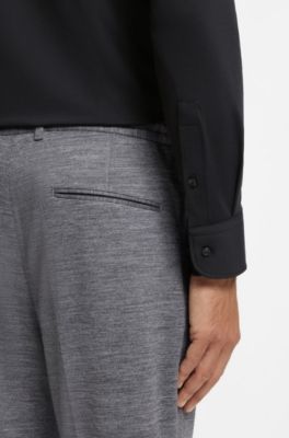 Slim-fit shirt in Italian-made performance-stretch jersey, Black
