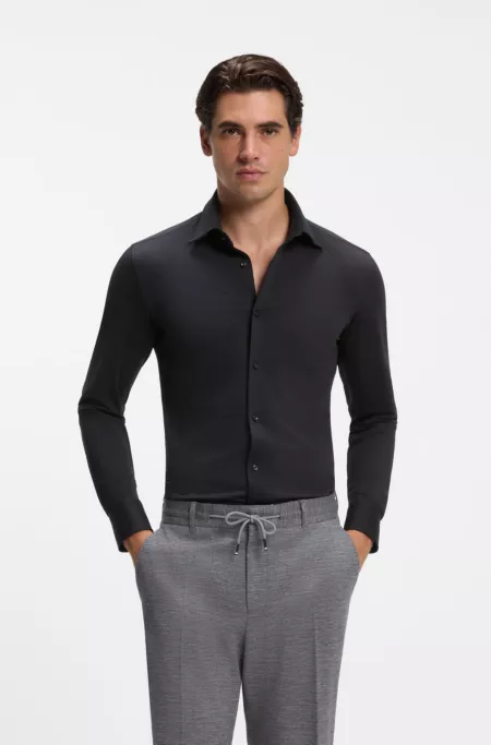 Slim-fit shirt in Italian-made performance-stretch jersey