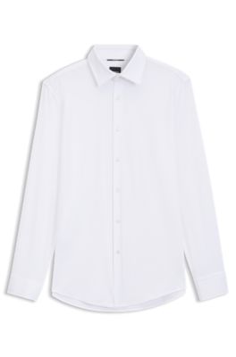 Slim-fit shirt in Italian-made performance-stretch jersey, White
