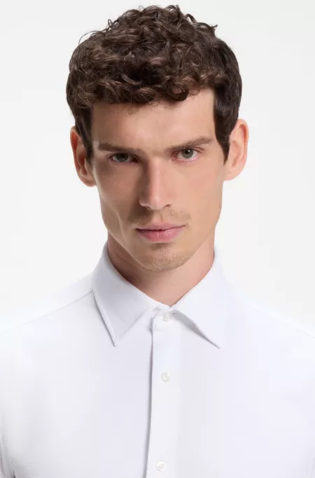 Slim-fit shirt in Italian-made performance-stretch jersey