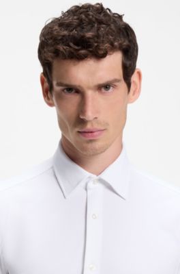Slim-fit shirt in Italian-made performance-stretch jersey, White