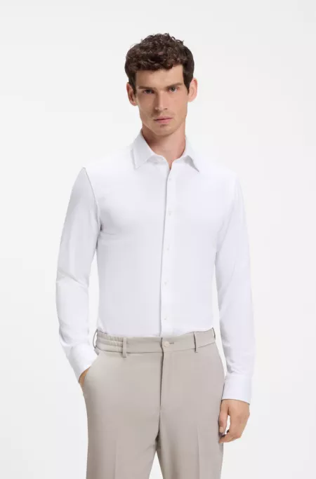 Slim-fit shirt in Italian-made performance-stretch jersey
