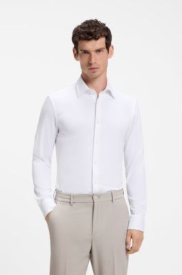 Slim-fit shirt in Italian-made performance-stretch jersey, White