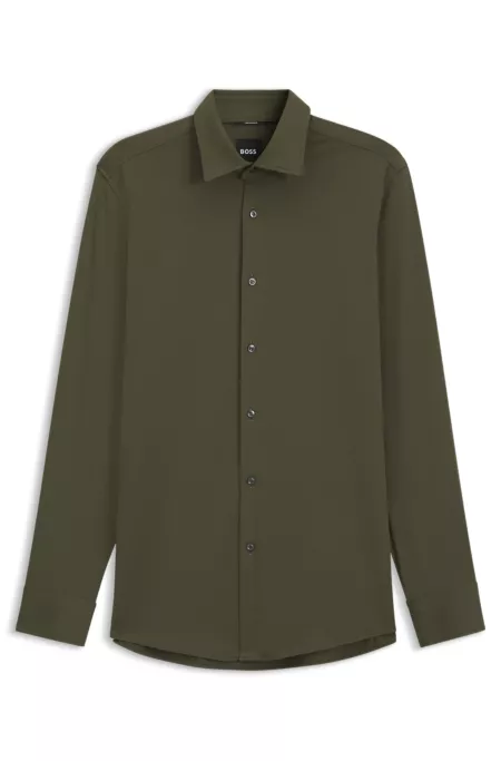 Slim-fit shirt in Italian-made performance-stretch jersey