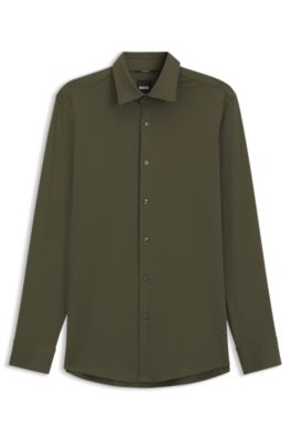 Slim-fit shirt in Italian-made performance-stretch jersey, Light Green