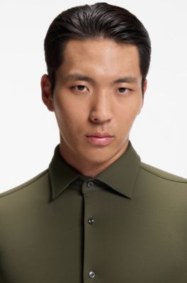 Slim-fit shirt in Italian-made performance-stretch jersey, Light Green