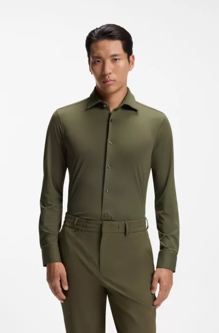 Slim-fit shirt in Italian-made performance-stretch jersey