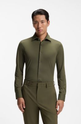 Slim-fit shirt in Italian-made performance-stretch jersey, Light Green