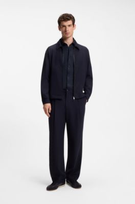 Slim-fit shirt in Italian-made performance-stretch jersey, Dark Blue