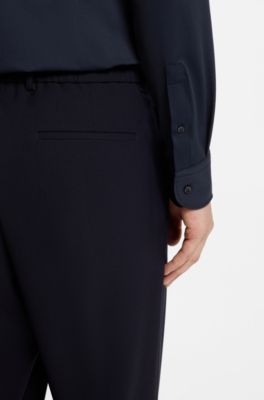 Slim-fit shirt in Italian-made performance-stretch jersey, Dark Blue