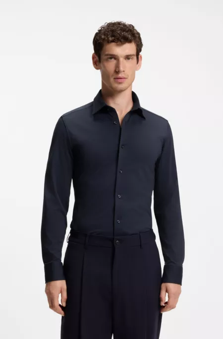 Slim-fit shirt in Italian-made performance-stretch jersey