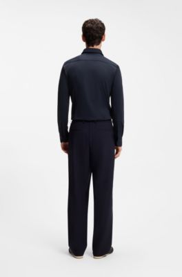 Slim-fit shirt in Italian-made performance-stretch jersey, Dark Blue