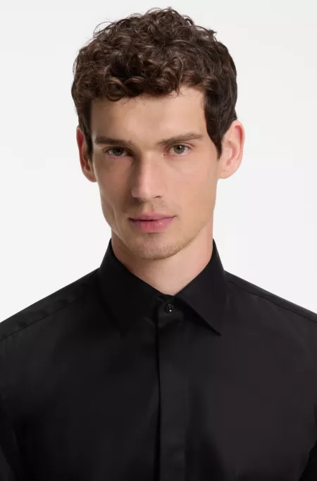 Regular-fit dress shirt in satin-finish linen