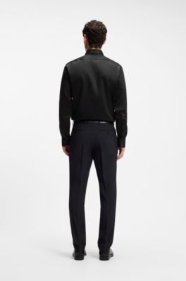 Regular-fit dress shirt in satin-finish linen, Black