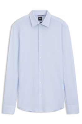 Camisa business slim fit en punto el&aacute;stico, Celeste