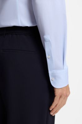Camisa business slim fit en punto el&aacute;stico, Celeste
