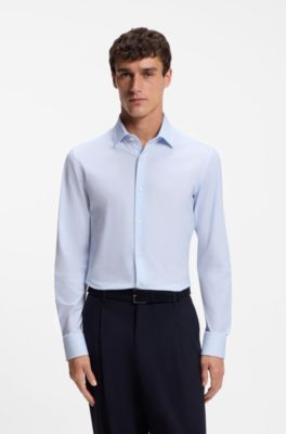 Camisa business slim fit en punto el&aacute;stico, Celeste