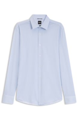 Slim-fit business shirt in stretch jersey, Light Blue
