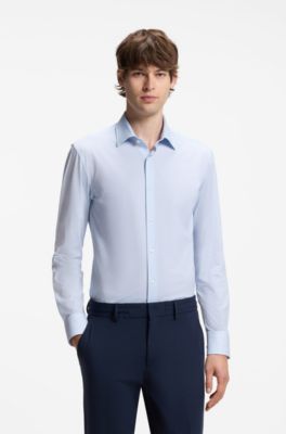 Slim-fit business shirt in stretch jersey, Light Blue