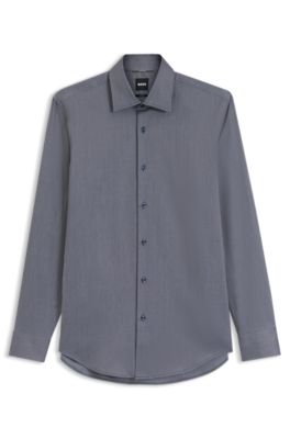 Camisa slim fit en algod&oacute;n estructurado termorregulador, Azul oscuro