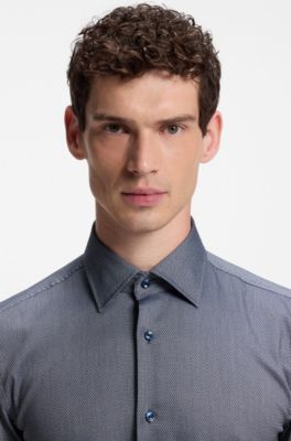 Camisa slim fit en algod&oacute;n estructurado termorregulador, Azul oscuro