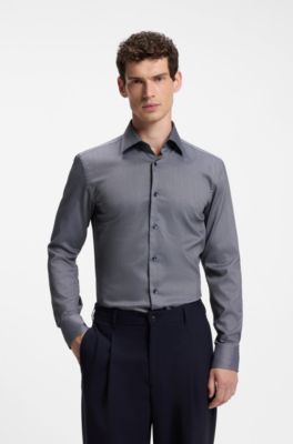 Camisa slim fit en algod&oacute;n estructurado termorregulador, Azul oscuro