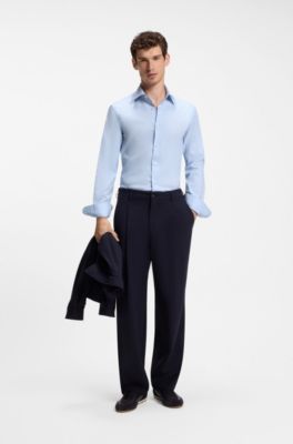 Slim-fit shirt in a thermoregulating structured cotton blend, Light Blue