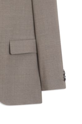Two-piece regular-fit suit in m&eacute;lange stretch wool, Khaki