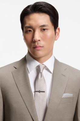 Two-piece regular-fit suit in m&eacute;lange stretch wool, Khaki