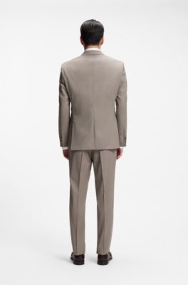 Two-piece regular-fit suit in m&eacute;lange stretch wool, Khaki