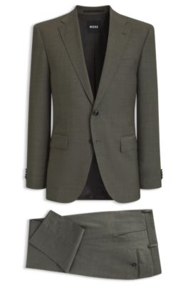 Traje regular fit de dos piezas en lana el&aacute;stica jaspeada, Cal