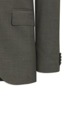 Two-piece regular-fit suit in m&eacute;lange stretch wool, Light Green