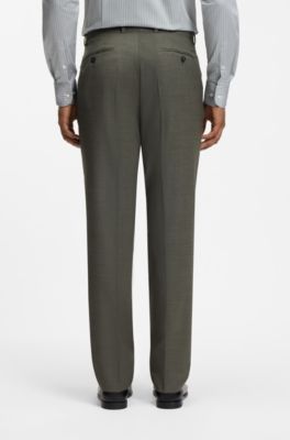 Two-piece regular-fit suit in m&eacute;lange stretch wool, Light Green