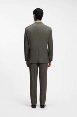 Two-piece regular-fit suit in m&eacute;lange stretch wool, Light Green