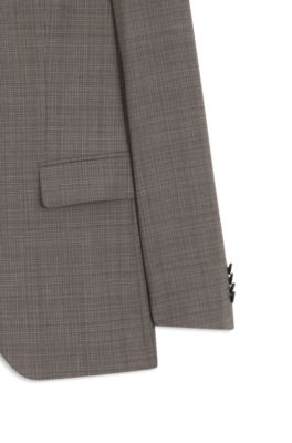 Two-piece slim-fit suit in checked stretch wool, Khaki