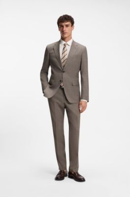 Two-piece slim-fit suit in checked stretch wool, Khaki