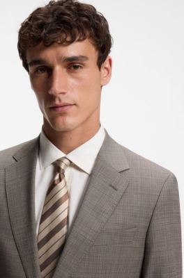 Two-piece slim-fit suit in checked stretch wool, Khaki