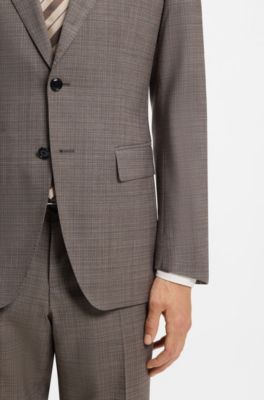 Two-piece slim-fit suit in checked stretch wool, Khaki