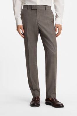 Two-piece slim-fit suit in checked stretch wool, Khaki
