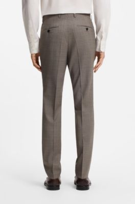 Two-piece slim-fit suit in checked stretch wool, Khaki