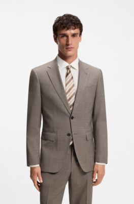Two-piece slim-fit suit in checked stretch wool, Khaki