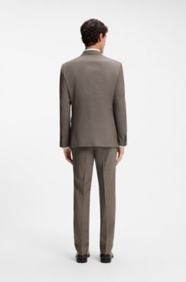 Two-piece slim-fit suit in checked stretch wool, Khaki