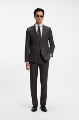Traje slim fit de dos piezas en lana el&aacute;stica con motivo, Marr&oacute;n