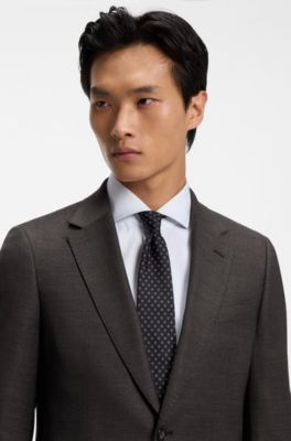 Traje slim fit de dos piezas en lana el&aacute;stica con motivo, Marr&oacute;n
