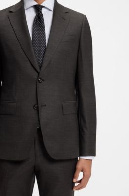 Traje slim fit de dos piezas en lana el&aacute;stica con motivo, Marr&oacute;n