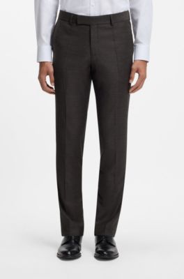 Traje slim fit de dos piezas en lana el&aacute;stica con motivo, Marr&oacute;n