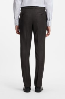 Traje slim fit de dos piezas en lana el&aacute;stica con motivo, Marr&oacute;n