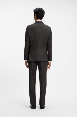 Traje slim fit de dos piezas en lana el&aacute;stica con motivo, Marr&oacute;n
