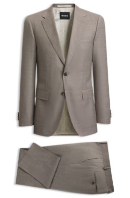 Traje slim fit de dos piezas en lana el&aacute;stica con motivo, Caqui
