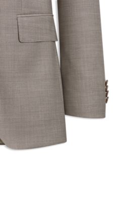 Traje slim fit de dos piezas en lana el&aacute;stica con motivo, Caqui